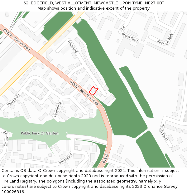 62, EDGEFIELD, WEST ALLOTMENT, NEWCASTLE UPON TYNE, NE27 0BT: Location map and indicative extent of plot