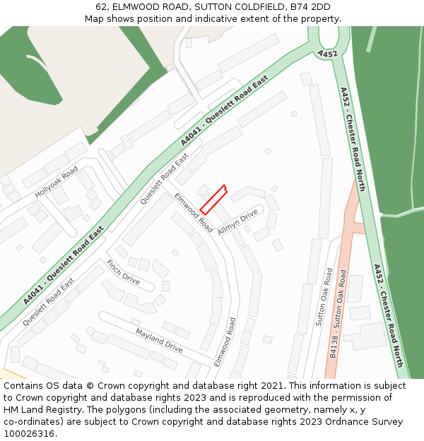 62, ELMWOOD ROAD, SUTTON COLDFIELD, B74 2DD: Location map and indicative extent of plot