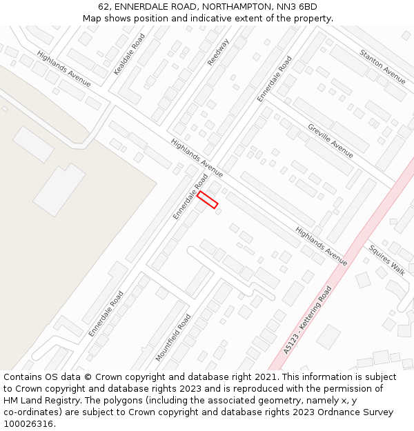 62, ENNERDALE ROAD, NORTHAMPTON, NN3 6BD: Location map and indicative extent of plot