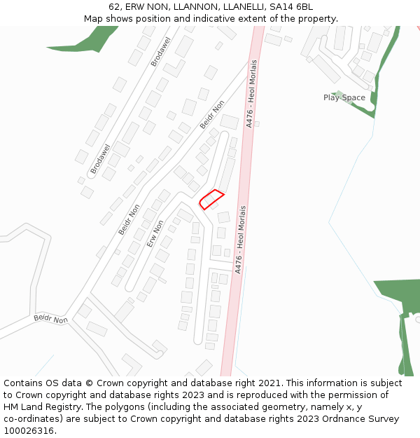 62, ERW NON, LLANNON, LLANELLI, SA14 6BL: Location map and indicative extent of plot