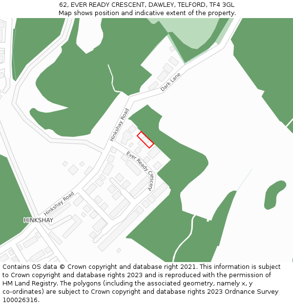 62, EVER READY CRESCENT, DAWLEY, TELFORD, TF4 3GL: Location map and indicative extent of plot