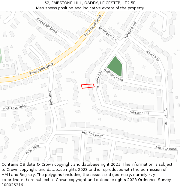 62, FAIRSTONE HILL, OADBY, LEICESTER, LE2 5RJ: Location map and indicative extent of plot