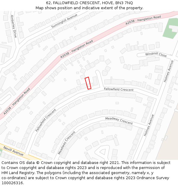 62, FALLOWFIELD CRESCENT, HOVE, BN3 7NQ: Location map and indicative extent of plot