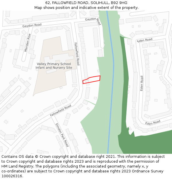 62, FALLOWFIELD ROAD, SOLIHULL, B92 9HG: Location map and indicative extent of plot