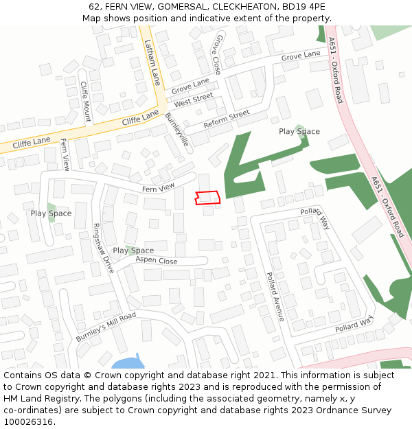 62, FERN VIEW, GOMERSAL, CLECKHEATON, BD19 4PE: Location map and indicative extent of plot
