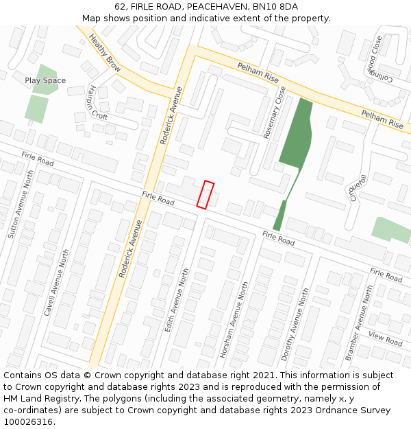 62, FIRLE ROAD, PEACEHAVEN, BN10 8DA: Location map and indicative extent of plot