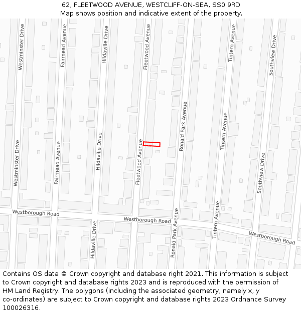 62, FLEETWOOD AVENUE, WESTCLIFF-ON-SEA, SS0 9RD: Location map and indicative extent of plot