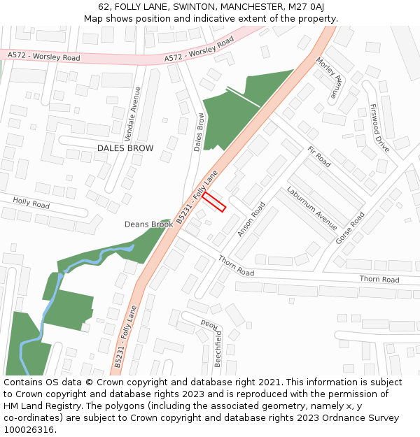 62, FOLLY LANE, SWINTON, MANCHESTER, M27 0AJ: Location map and indicative extent of plot