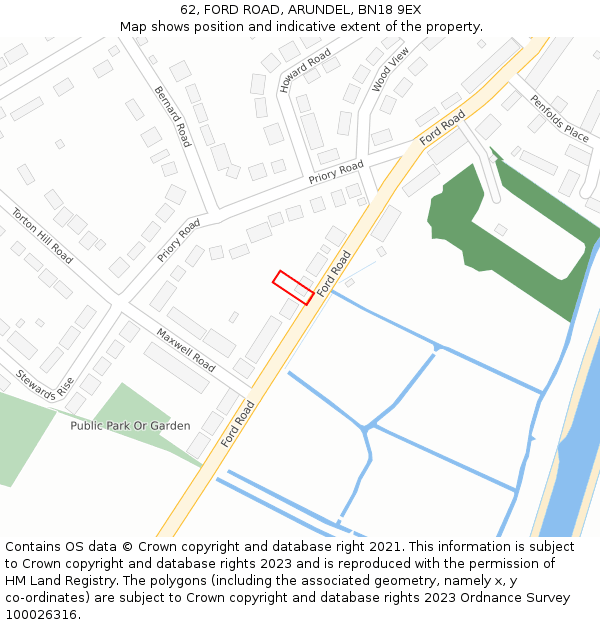 62, FORD ROAD, ARUNDEL, BN18 9EX: Location map and indicative extent of plot