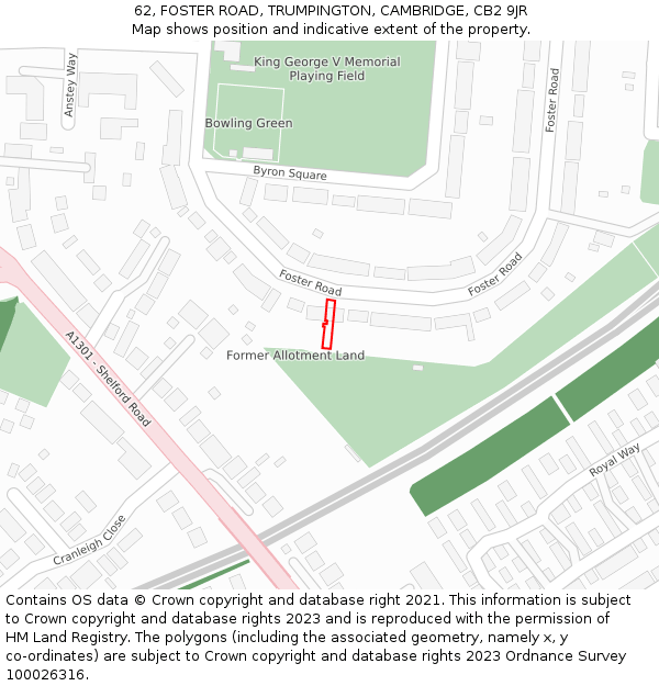 62, FOSTER ROAD, TRUMPINGTON, CAMBRIDGE, CB2 9JR: Location map and indicative extent of plot