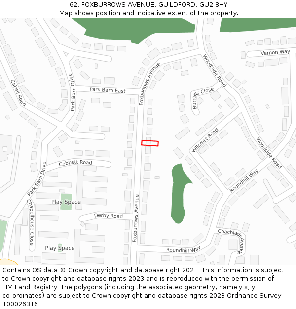 62, FOXBURROWS AVENUE, GUILDFORD, GU2 8HY: Location map and indicative extent of plot