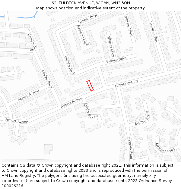 62, FULBECK AVENUE, WIGAN, WN3 5QN: Location map and indicative extent of plot