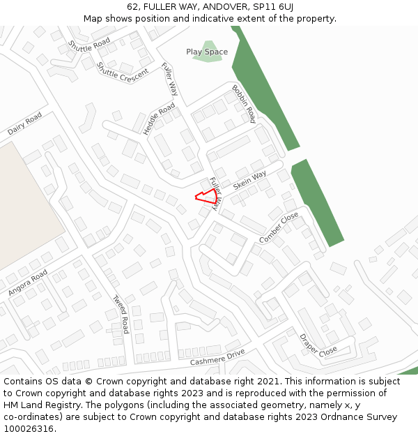 62, FULLER WAY, ANDOVER, SP11 6UJ: Location map and indicative extent of plot