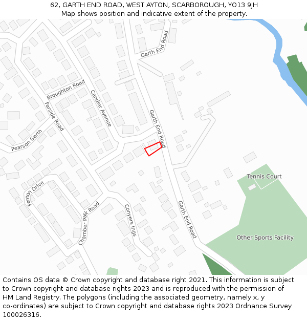 62, GARTH END ROAD, WEST AYTON, SCARBOROUGH, YO13 9JH: Location map and indicative extent of plot