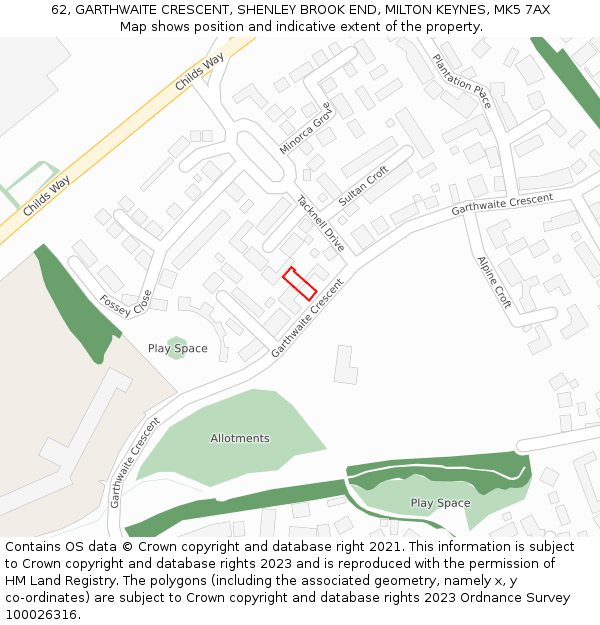 62, GARTHWAITE CRESCENT, SHENLEY BROOK END, MILTON KEYNES, MK5 7AX: Location map and indicative extent of plot