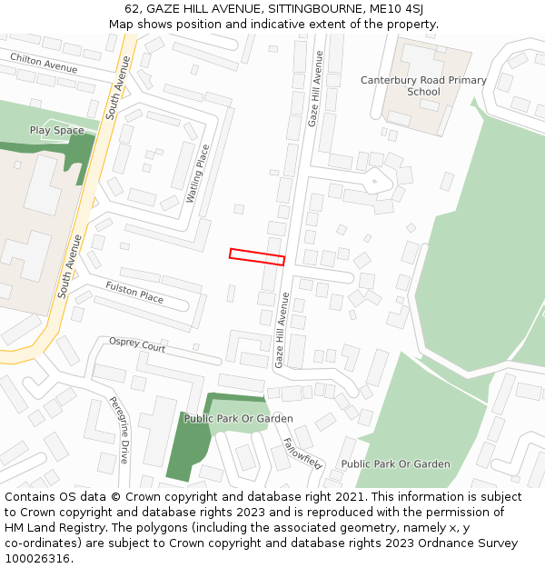 62, GAZE HILL AVENUE, SITTINGBOURNE, ME10 4SJ: Location map and indicative extent of plot