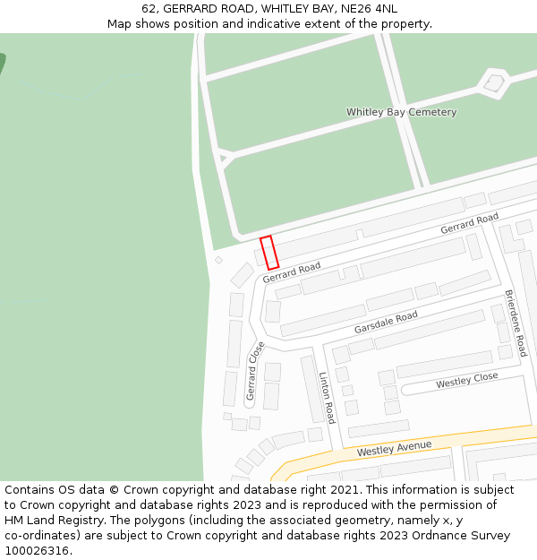 62, GERRARD ROAD, WHITLEY BAY, NE26 4NL: Location map and indicative extent of plot