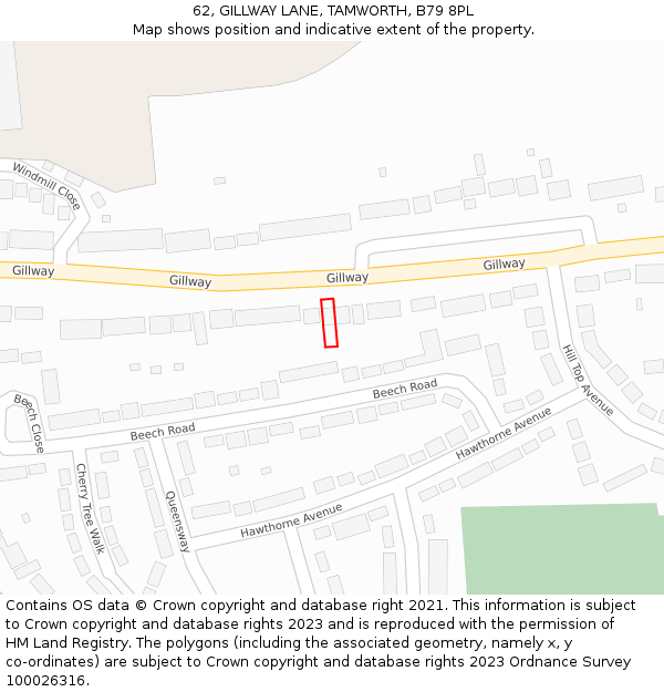 62, GILLWAY LANE, TAMWORTH, B79 8PL: Location map and indicative extent of plot