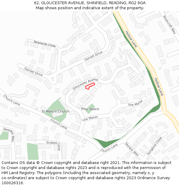 62, GLOUCESTER AVENUE, SHINFIELD, READING, RG2 9GA: Location map and indicative extent of plot