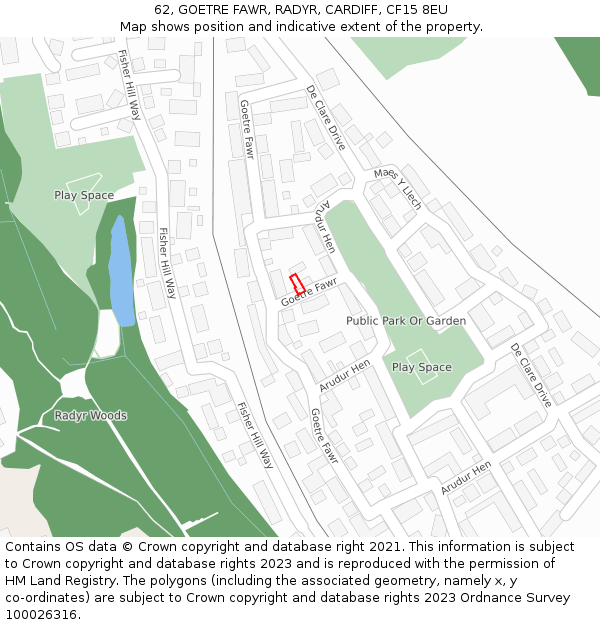 62, GOETRE FAWR, RADYR, CARDIFF, CF15 8EU: Location map and indicative extent of plot