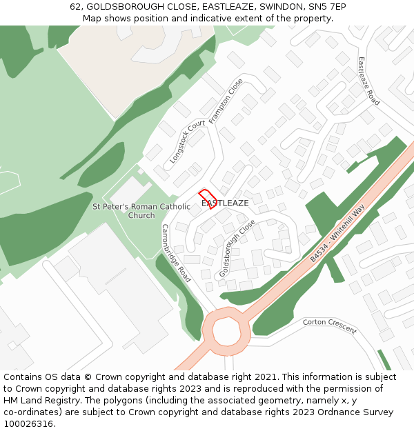 62, GOLDSBOROUGH CLOSE, EASTLEAZE, SWINDON, SN5 7EP: Location map and indicative extent of plot