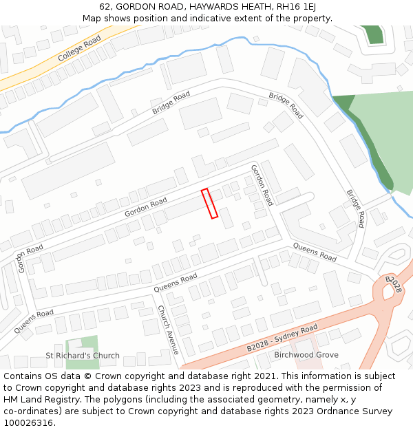 62, GORDON ROAD, HAYWARDS HEATH, RH16 1EJ: Location map and indicative extent of plot