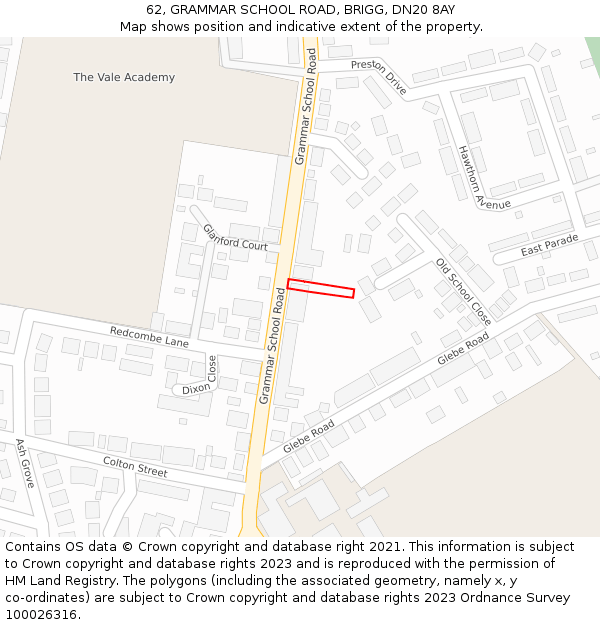 62, GRAMMAR SCHOOL ROAD, BRIGG, DN20 8AY: Location map and indicative extent of plot