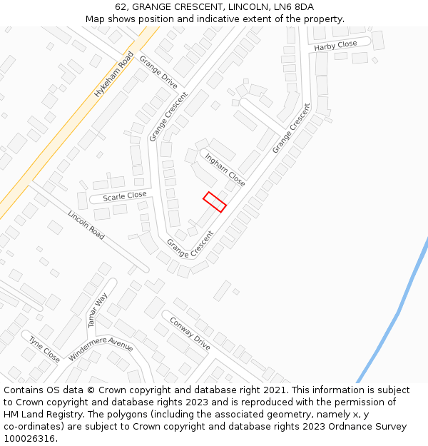 62, GRANGE CRESCENT, LINCOLN, LN6 8DA: Location map and indicative extent of plot