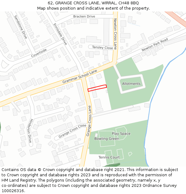 62, GRANGE CROSS LANE, WIRRAL, CH48 8BQ: Location map and indicative extent of plot