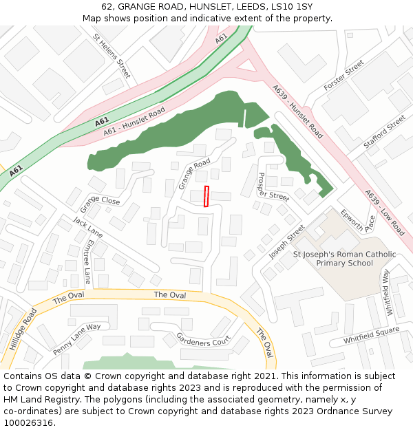 62, GRANGE ROAD, HUNSLET, LEEDS, LS10 1SY: Location map and indicative extent of plot