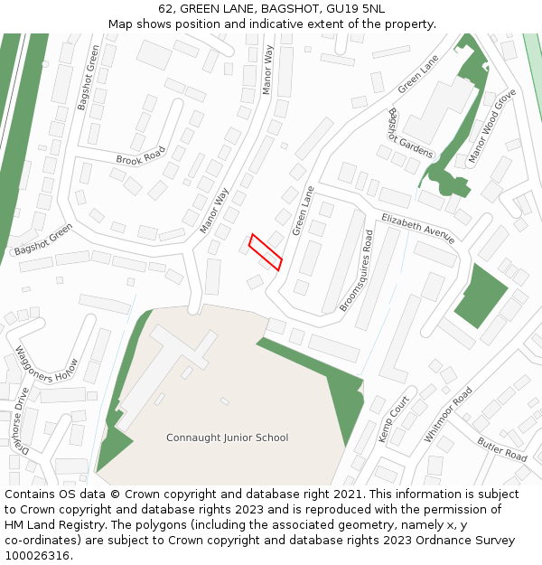 62, GREEN LANE, BAGSHOT, GU19 5NL: Location map and indicative extent of plot