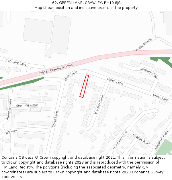 62, GREEN LANE, CRAWLEY, RH10 8JS: Location map and indicative extent of plot