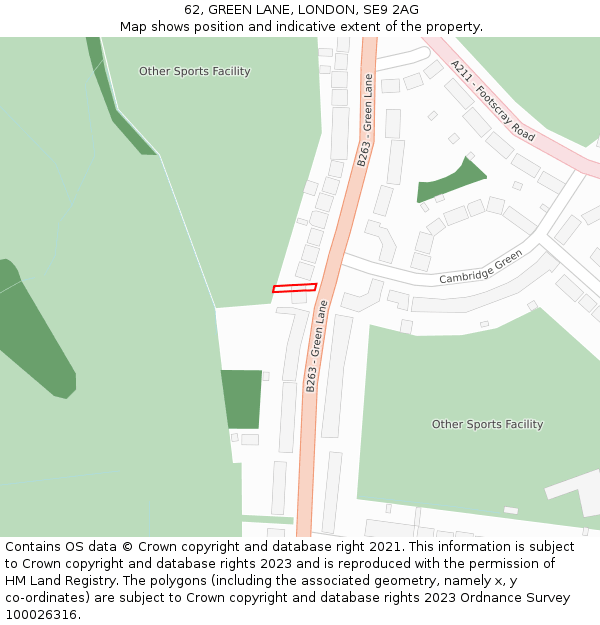 62, GREEN LANE, LONDON, SE9 2AG: Location map and indicative extent of plot