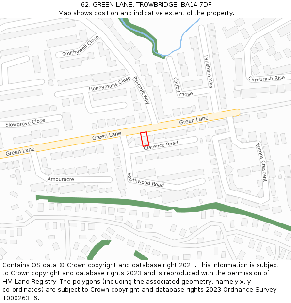 62, GREEN LANE, TROWBRIDGE, BA14 7DF: Location map and indicative extent of plot