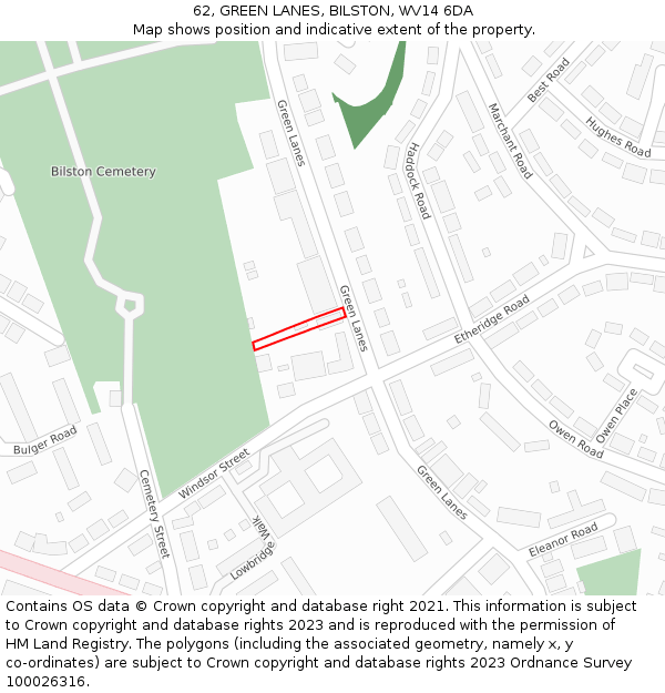 62, GREEN LANES, BILSTON, WV14 6DA: Location map and indicative extent of plot