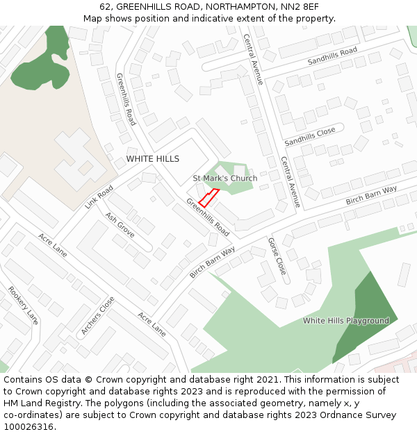 62, GREENHILLS ROAD, NORTHAMPTON, NN2 8EF: Location map and indicative extent of plot