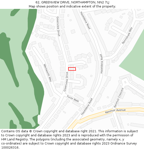 62, GREENVIEW DRIVE, NORTHAMPTON, NN2 7LJ: Location map and indicative extent of plot