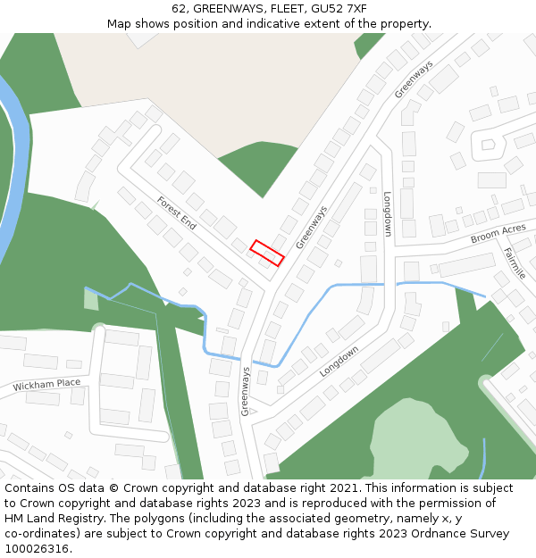 62, GREENWAYS, FLEET, GU52 7XF: Location map and indicative extent of plot