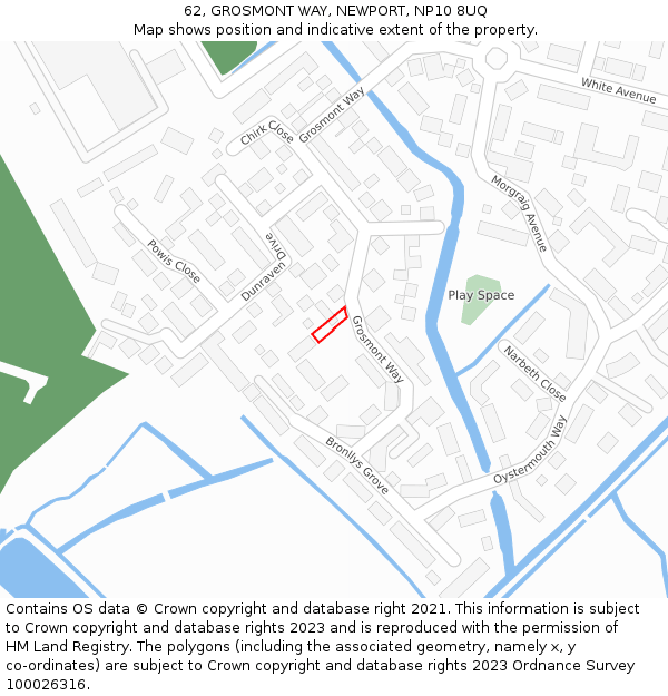 62, GROSMONT WAY, NEWPORT, NP10 8UQ: Location map and indicative extent of plot