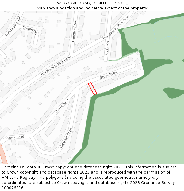 62, GROVE ROAD, BENFLEET, SS7 1JJ: Location map and indicative extent of plot