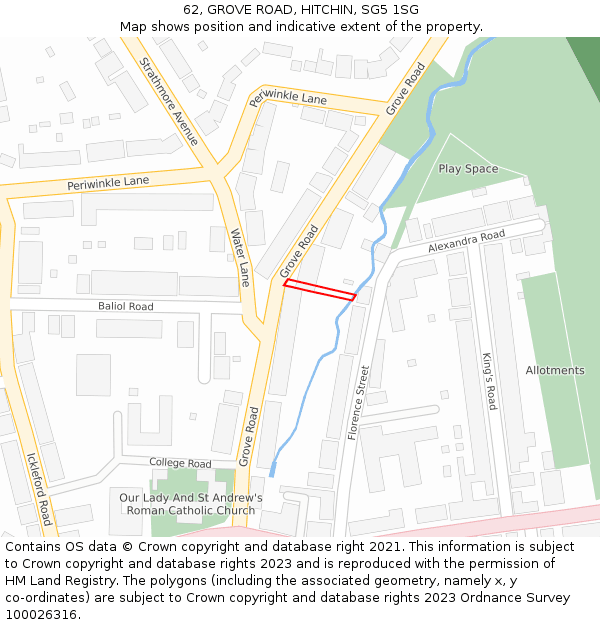 62, GROVE ROAD, HITCHIN, SG5 1SG: Location map and indicative extent of plot