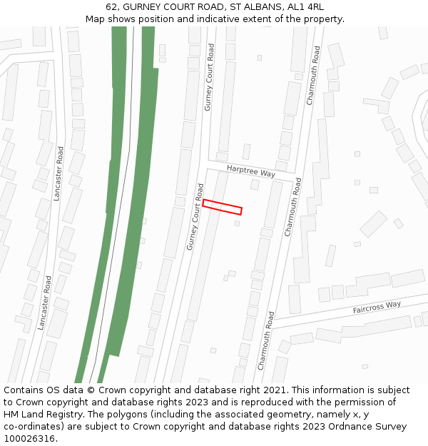 62, GURNEY COURT ROAD, ST ALBANS, AL1 4RL: Location map and indicative extent of plot