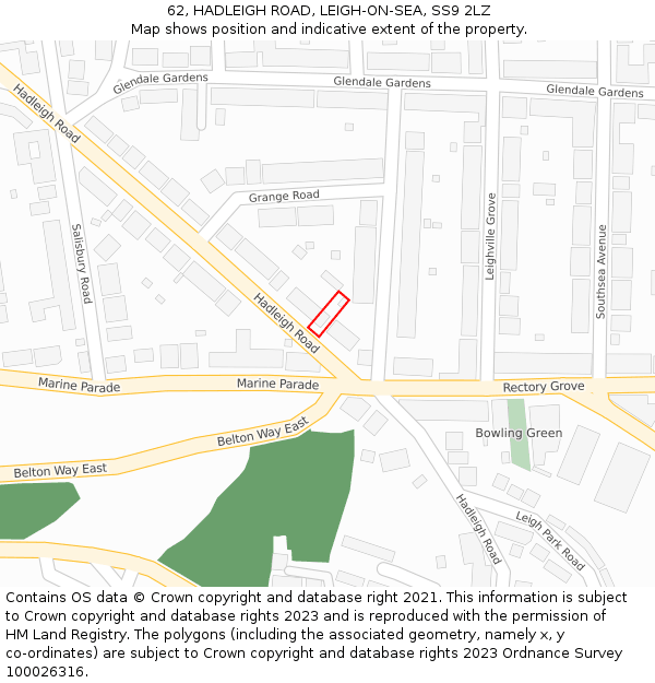 62, HADLEIGH ROAD, LEIGH-ON-SEA, SS9 2LZ: Location map and indicative extent of plot