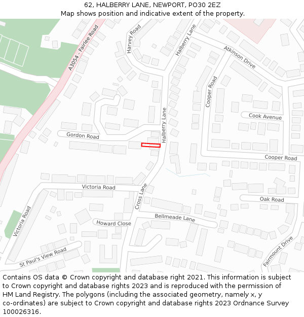 62, HALBERRY LANE, NEWPORT, PO30 2EZ: Location map and indicative extent of plot