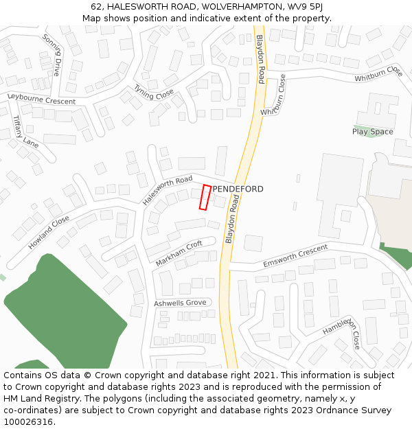 62, HALESWORTH ROAD, WOLVERHAMPTON, WV9 5PJ: Location map and indicative extent of plot