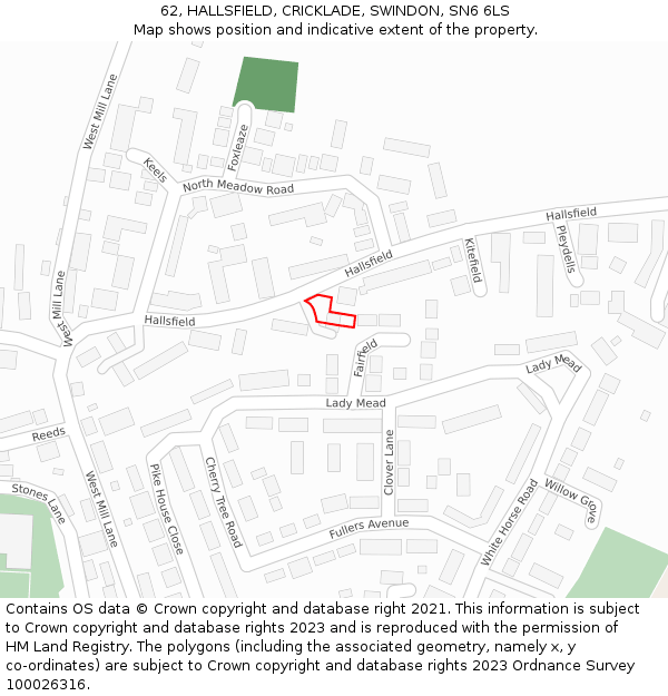 62, HALLSFIELD, CRICKLADE, SWINDON, SN6 6LS: Location map and indicative extent of plot