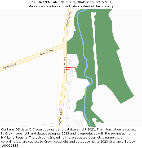 62, HARDEN LANE, WILSDEN, BRADFORD, BD15 0EU: Location map and indicative extent of plot