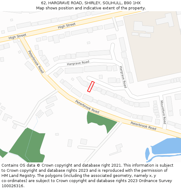 62, HARGRAVE ROAD, SHIRLEY, SOLIHULL, B90 1HX: Location map and indicative extent of plot