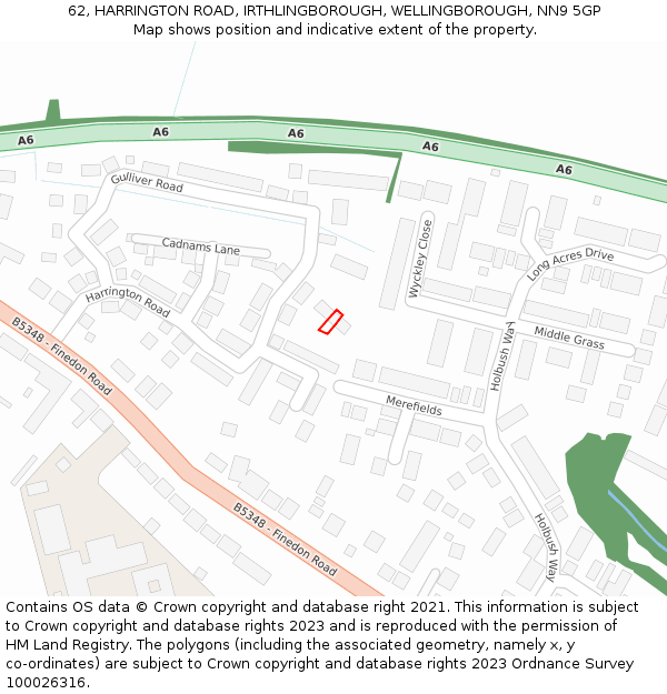 62, HARRINGTON ROAD, IRTHLINGBOROUGH, WELLINGBOROUGH, NN9 5GP: Location map and indicative extent of plot