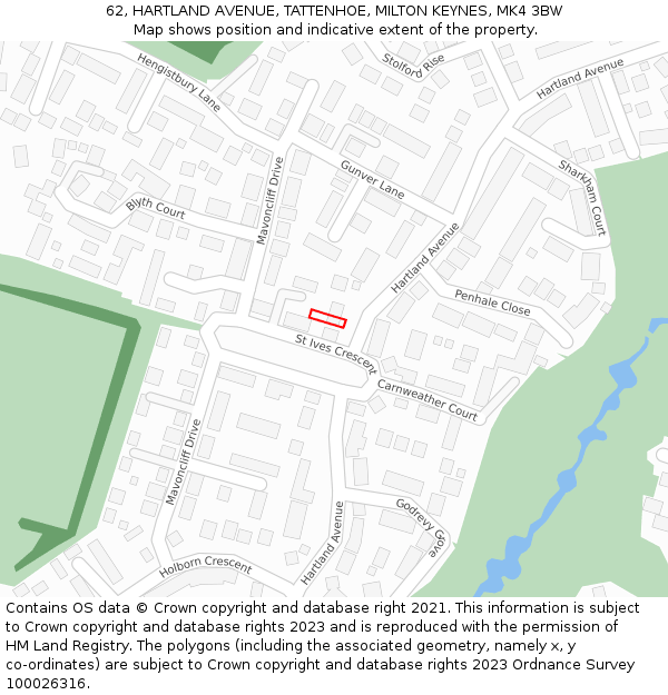 62, HARTLAND AVENUE, TATTENHOE, MILTON KEYNES, MK4 3BW: Location map and indicative extent of plot